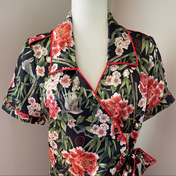 We are HAH Perfectly Tailored Satin Midi Wrap Dress 'Flock Together' Noir Large - Picture 6 of 12